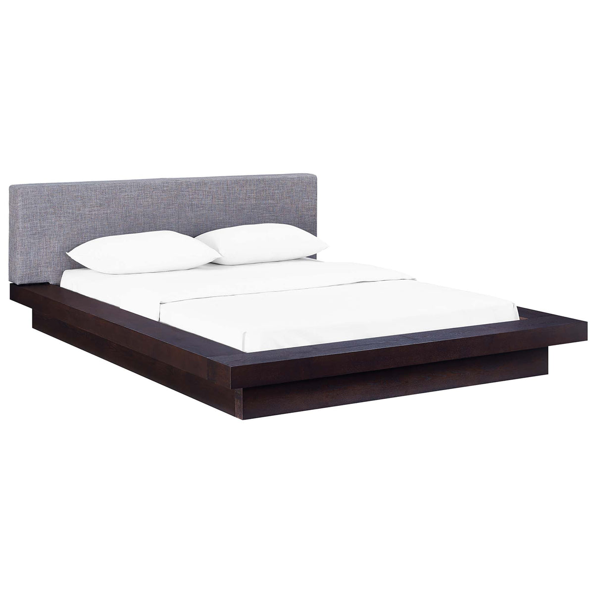 Freja Cappuccino/Gray Fabric Queen Platform Bed - Ornate Home