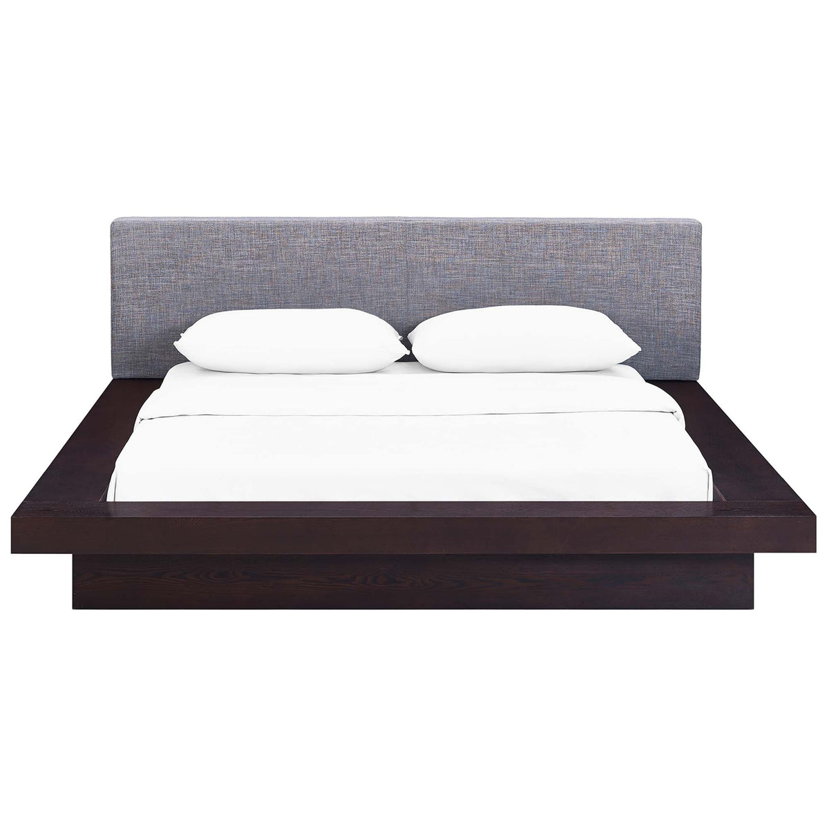 Freja Cappuccino/Gray Fabric Queen Platform Bed - Ornate Home