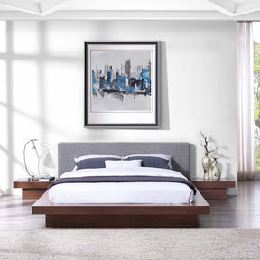 Freja Walnut/Gray 3 Piece Fabric Queen Bedroom Set - Ornate Home