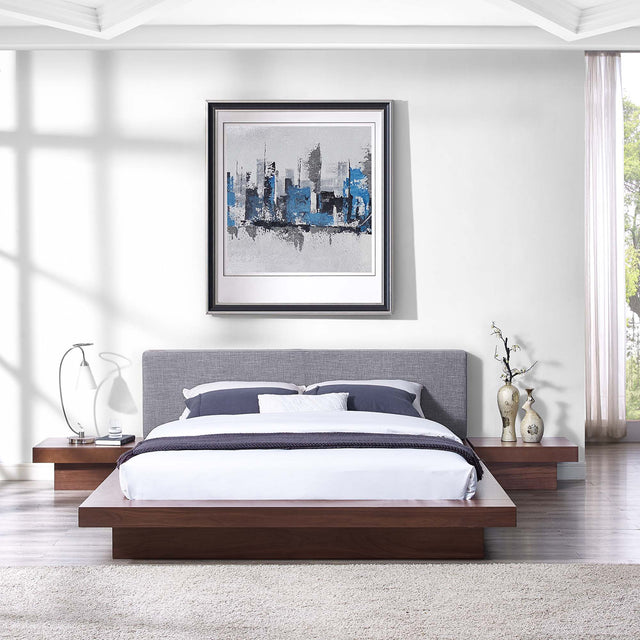 Freja Walnut/Gray 3 Piece Fabric Queen Bedroom Set - Ornate Home