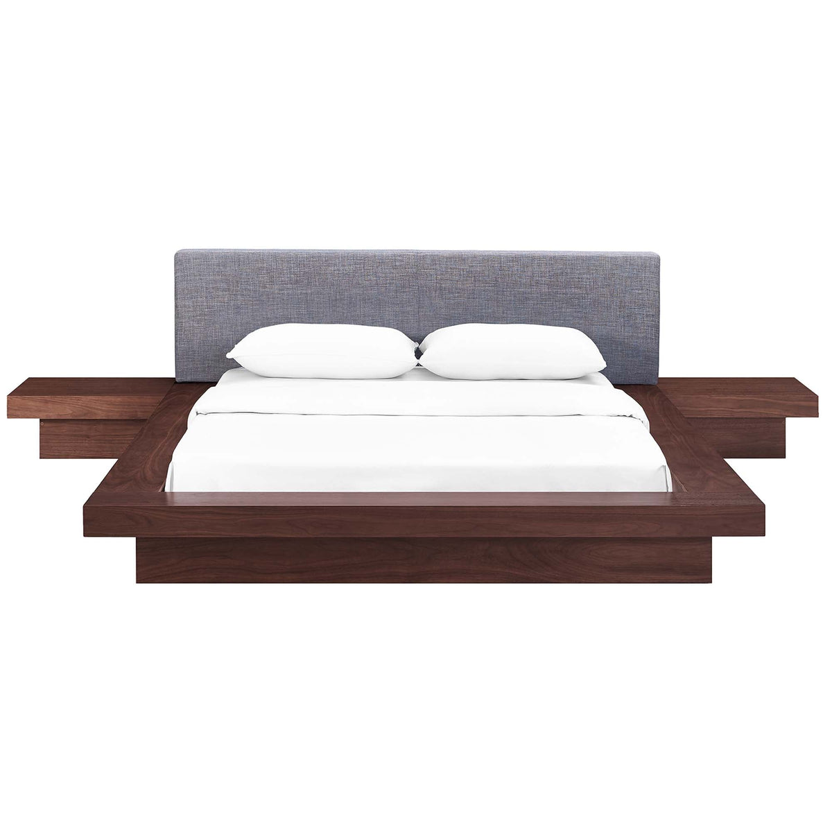 Freja Walnut/Gray 3 Piece Fabric Queen Bedroom Set - Ornate Home