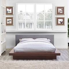Freja Walnut/Gray Fabric Queen Platform Bed - Ornate Home