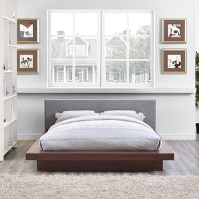 Freja Walnut/Gray Fabric Queen Platform Bed - Ornate Home