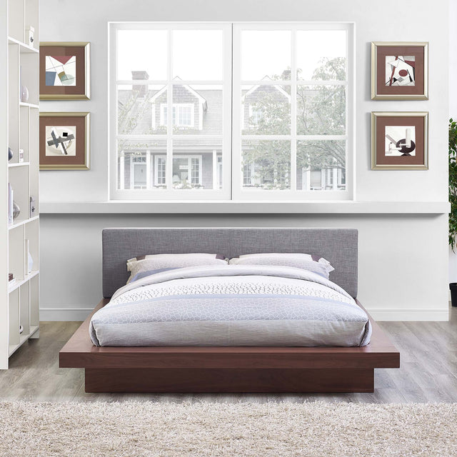 Freja Walnut/Gray Fabric Queen Platform Bed - Ornate Home