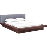 Freja Walnut/Gray Fabric Queen Platform Bed - Ornate Home