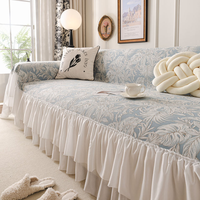 French Chic Style Ruffle Floral Cover Throws for Sofas, Decorative Couch Covers - Ornate Home