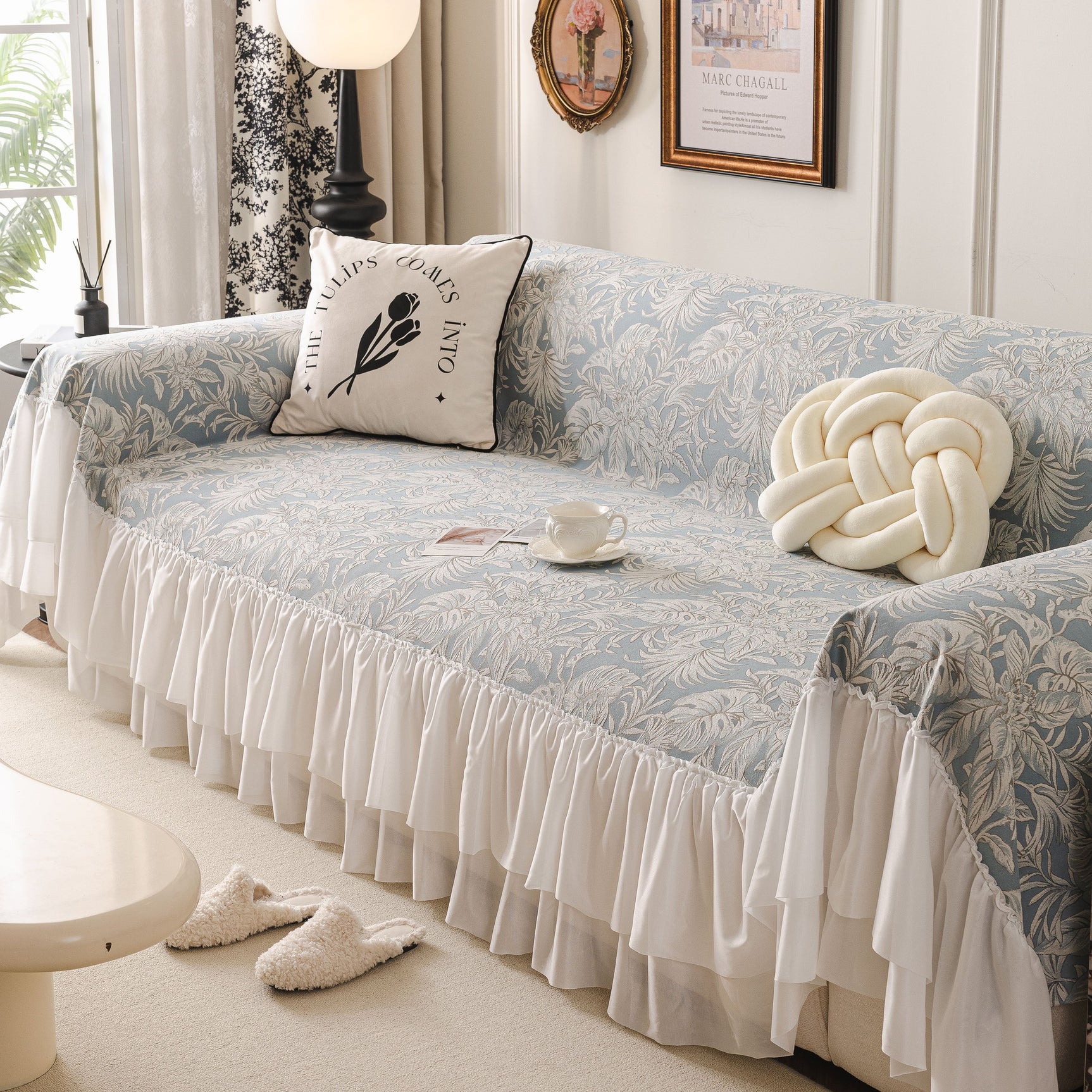 French Chic Style Ruffle Floral Cover Throws for Sofas, Decorative Couch Covers - Ornate Home