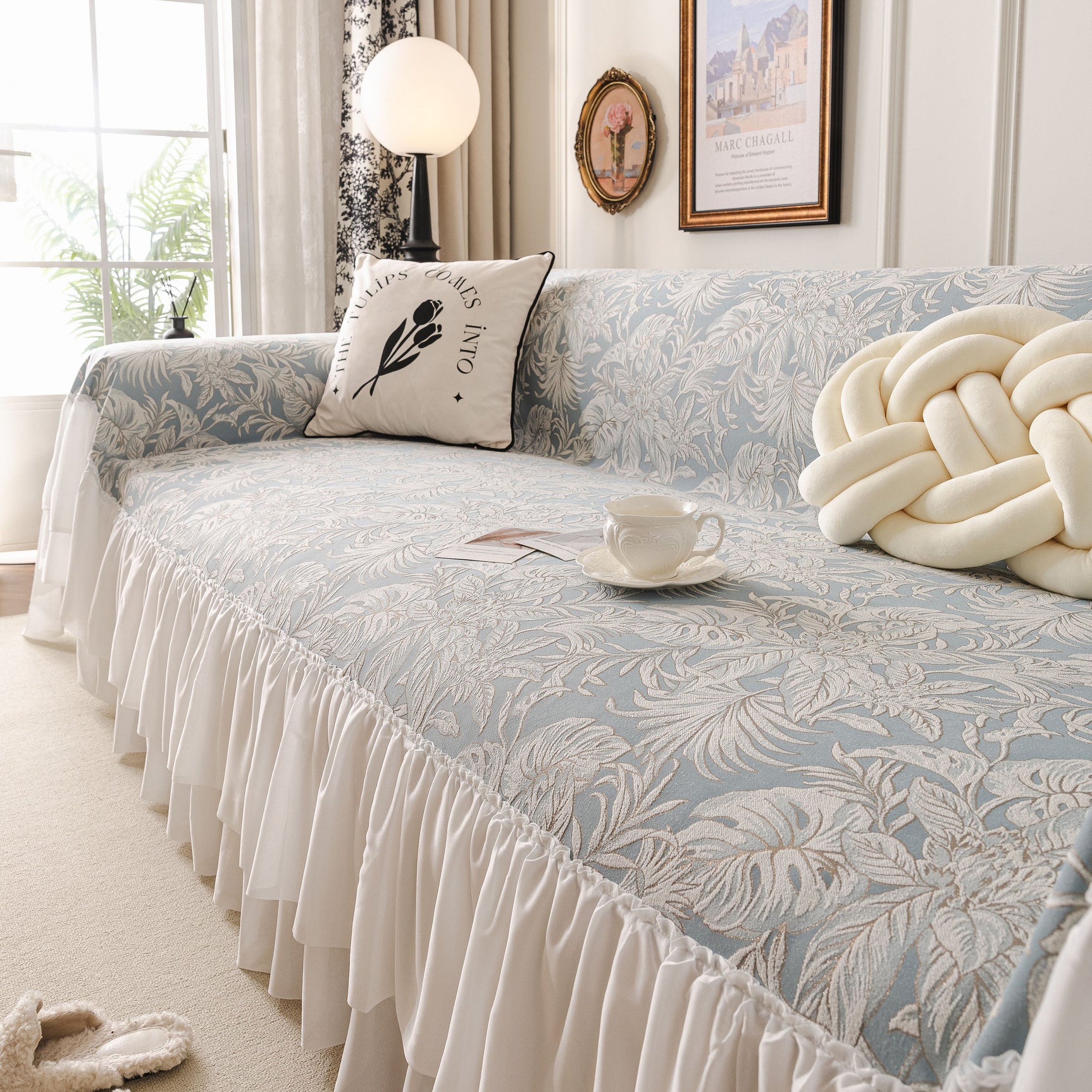 French Chic Style Ruffle Floral Cover Throws for Sofas, Decorative Couch Covers - Ornate Home