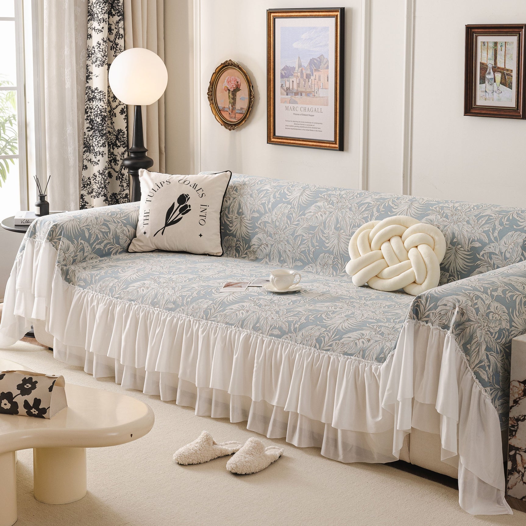 French Chic Style Ruffle Floral Cover Throws for Sofas, Decorative Couch Covers - Ornate Home