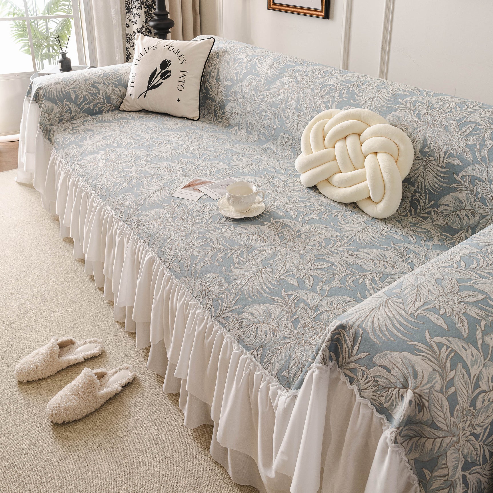 French Chic Style Ruffle Floral Cover Throws for Sofas, Decorative Couch Covers - Ornate Home