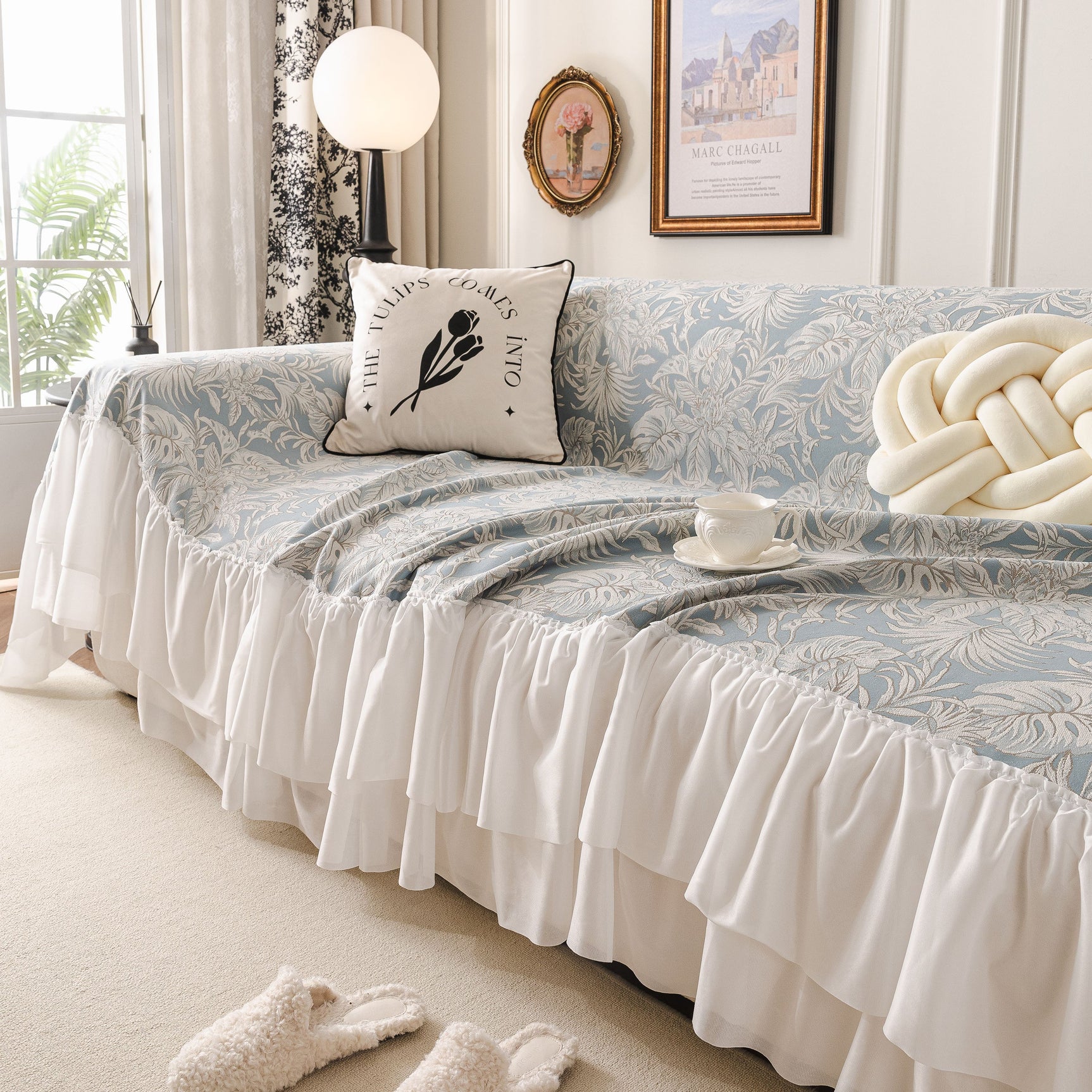French Chic Style Ruffle Floral Cover Throws for Sofas, Decorative Couch Covers - Ornate Home