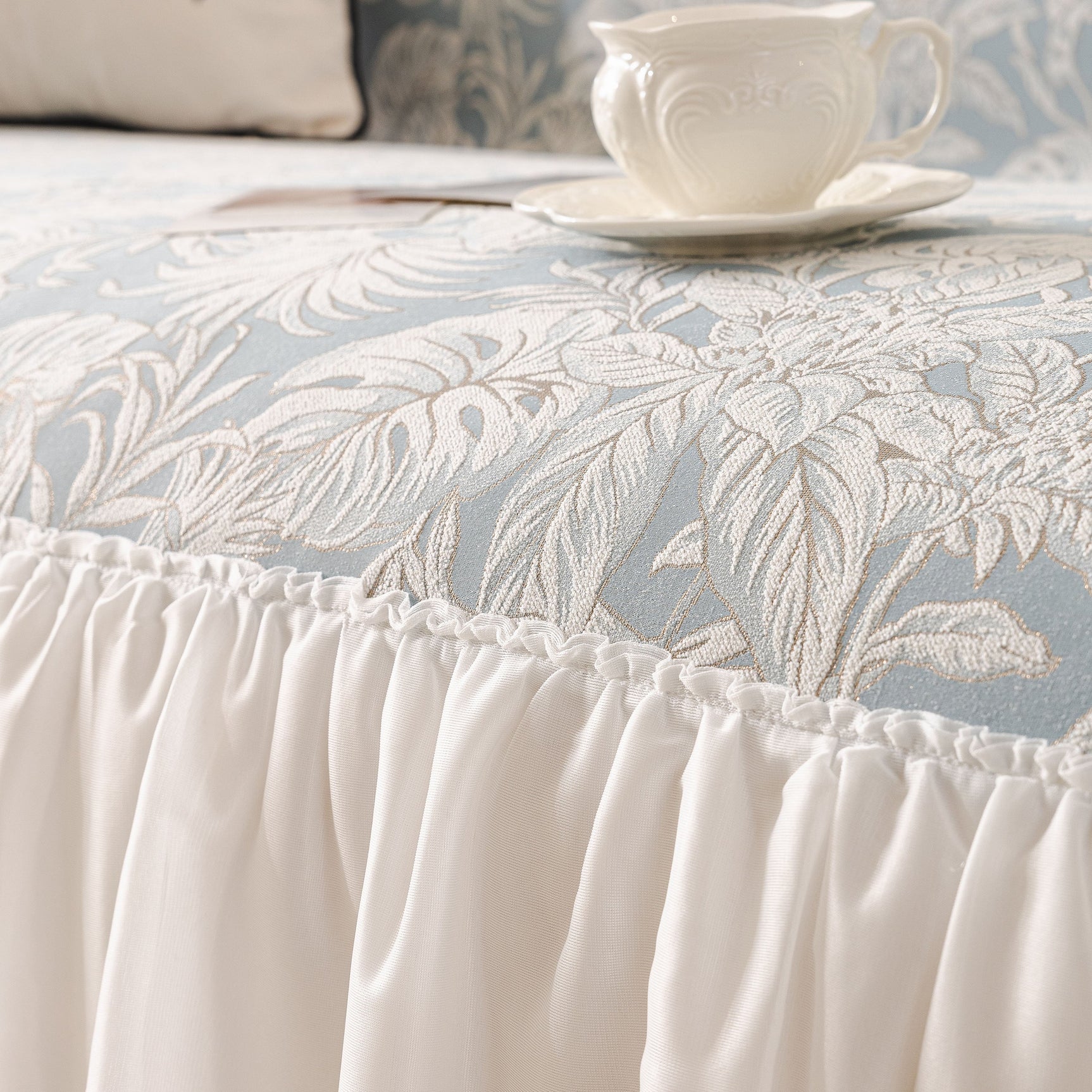French Chic Style Ruffle Floral Cover Throws for Sofas, Decorative Couch Covers - Ornate Home