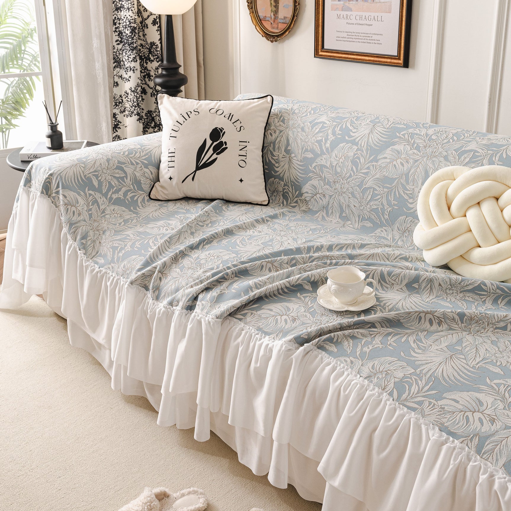French Chic Style Ruffle Floral Cover Throws for Sofas, Decorative Couch Covers - Ornate Home