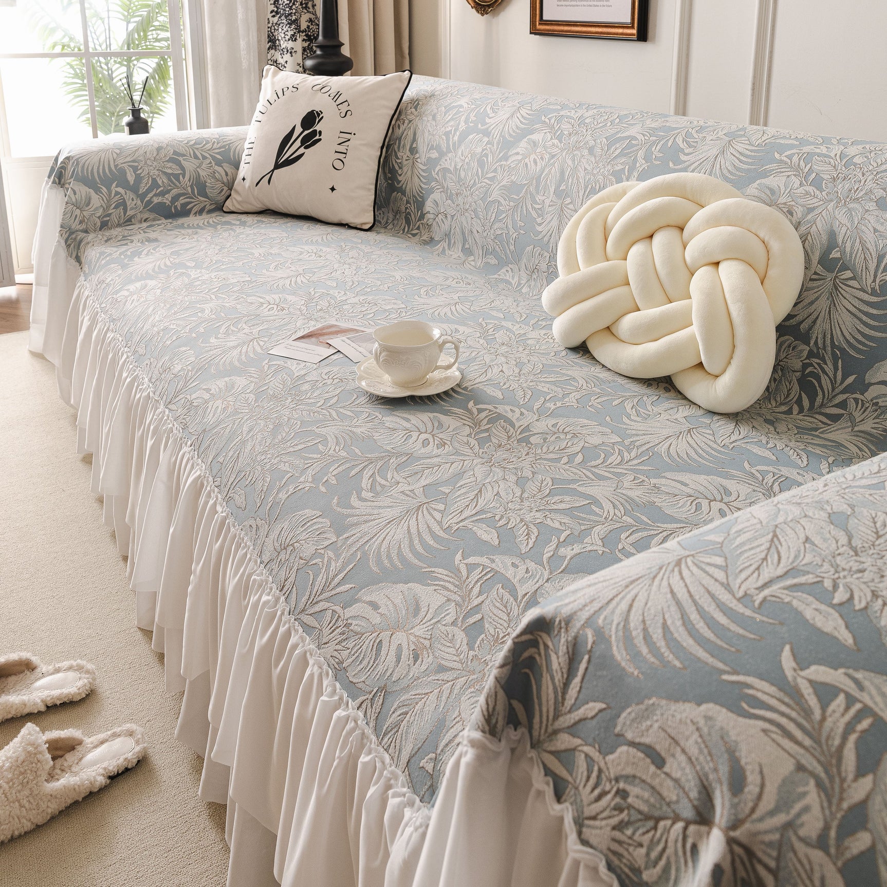 French Chic Style Ruffle Floral Cover Throws for Sofas, Decorative Couch Covers - Ornate Home