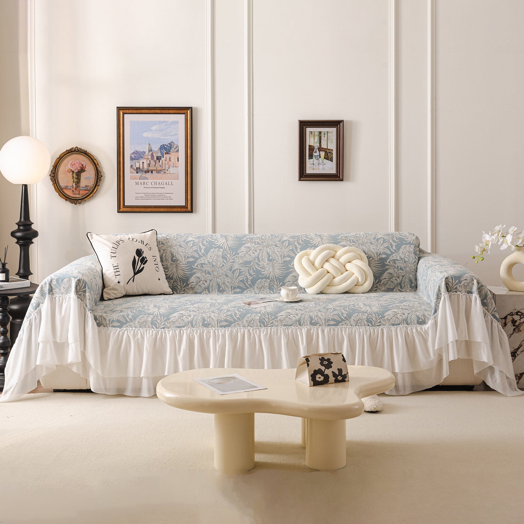 French Chic Style Ruffle Floral Cover Throws for Sofas, Decorative Couch Covers - Ornate Home
