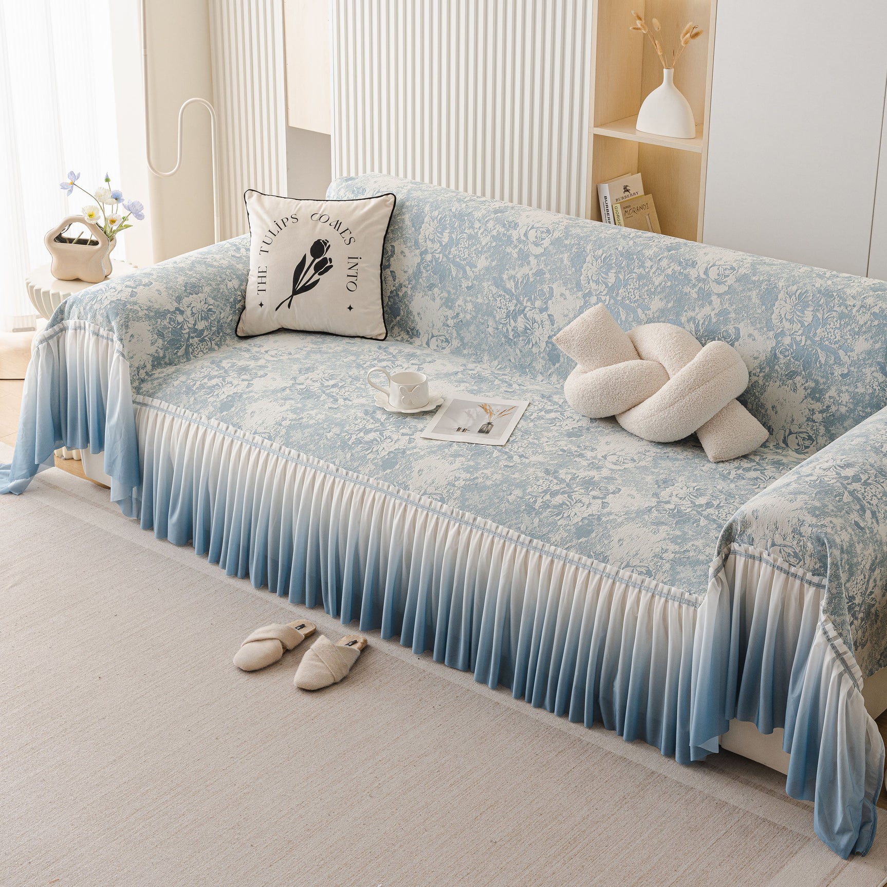 French Chic Style Ruffle Rose Cover Throw for Sofas, Decorative Sectional Covers - Ornate Home
