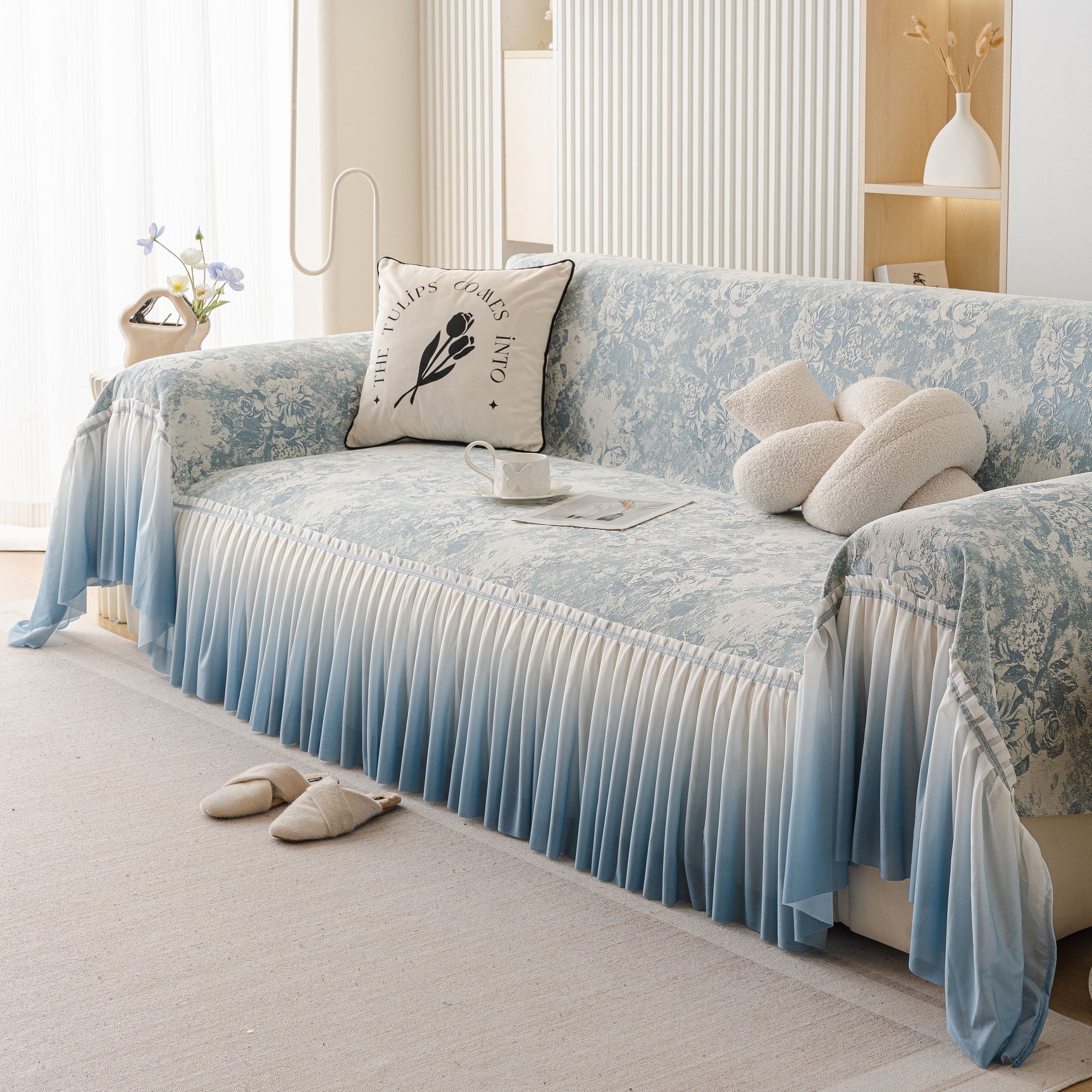 French Chic Style Ruffle Rose Cover Throw for Sofas, Decorative Sectional Covers - Ornate Home