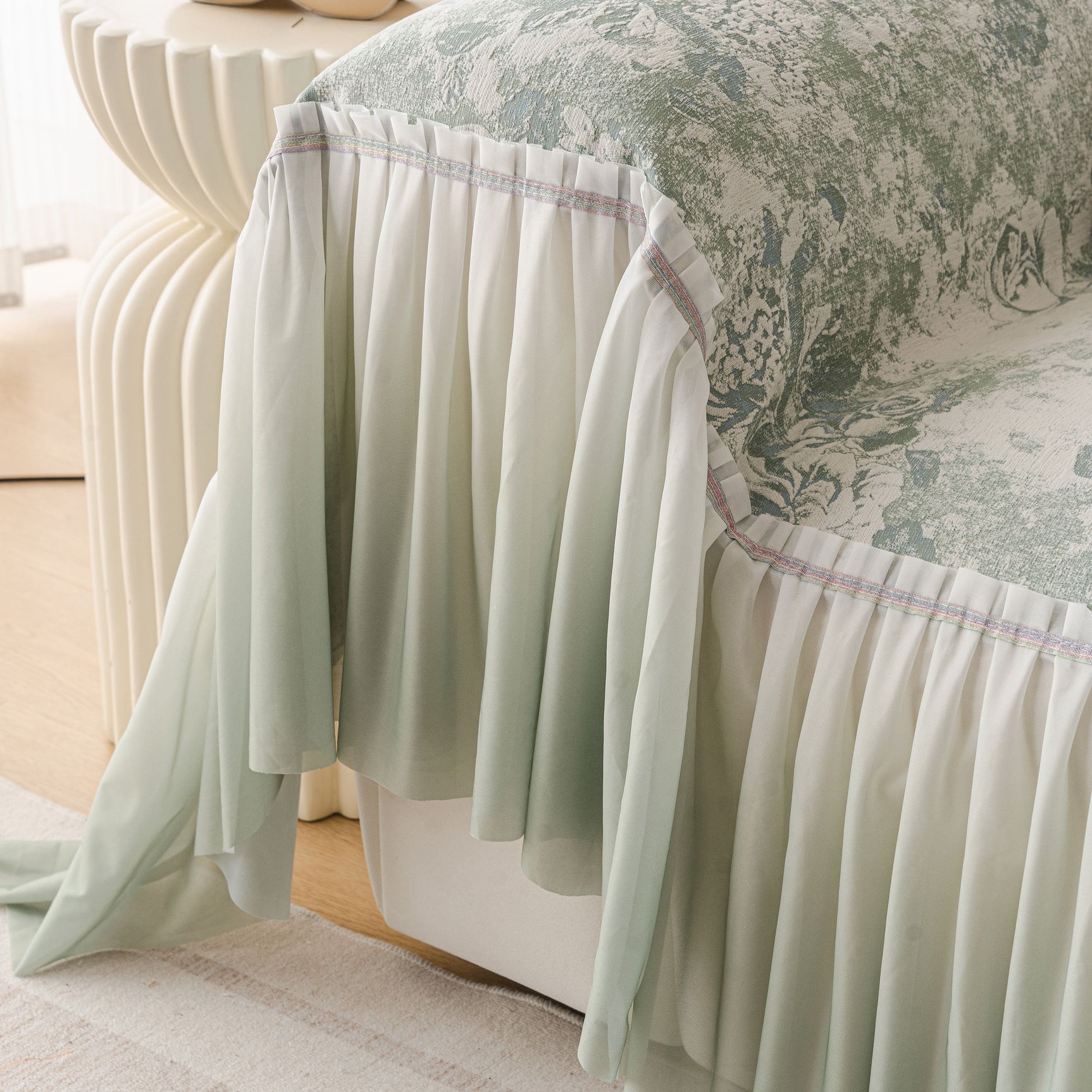 French Chic Style Ruffle Rose Cover Throw for Sofas, Decorative Sectional Covers - Ornate Home