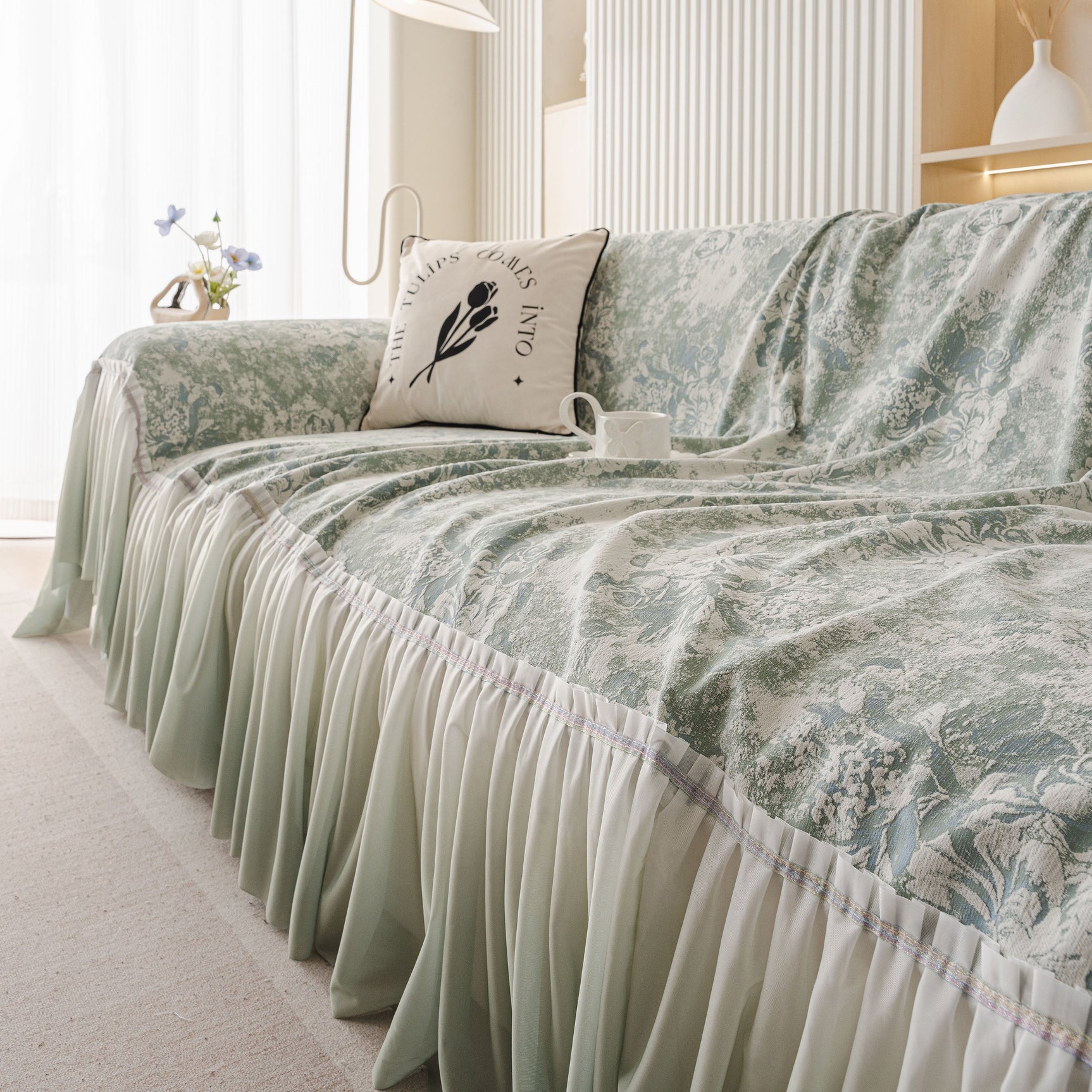 French Chic Style Ruffle Rose Cover Throw for Sofas, Decorative Sectional Covers - Ornate Home