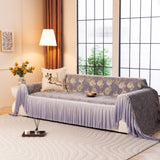 French Country Floral Sofa Cover with Ruffled Skirt, Farmhouse Decor for Living Room - Ornate Home