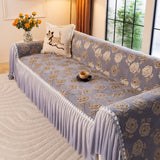 French Country Floral Sofa Cover with Ruffled Skirt, Farmhouse Decor for Living Room - Ornate Home