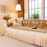 French Country Floral Sofa Cover with Ruffled Skirt, Farmhouse Decor for Living Room - Ornate Home