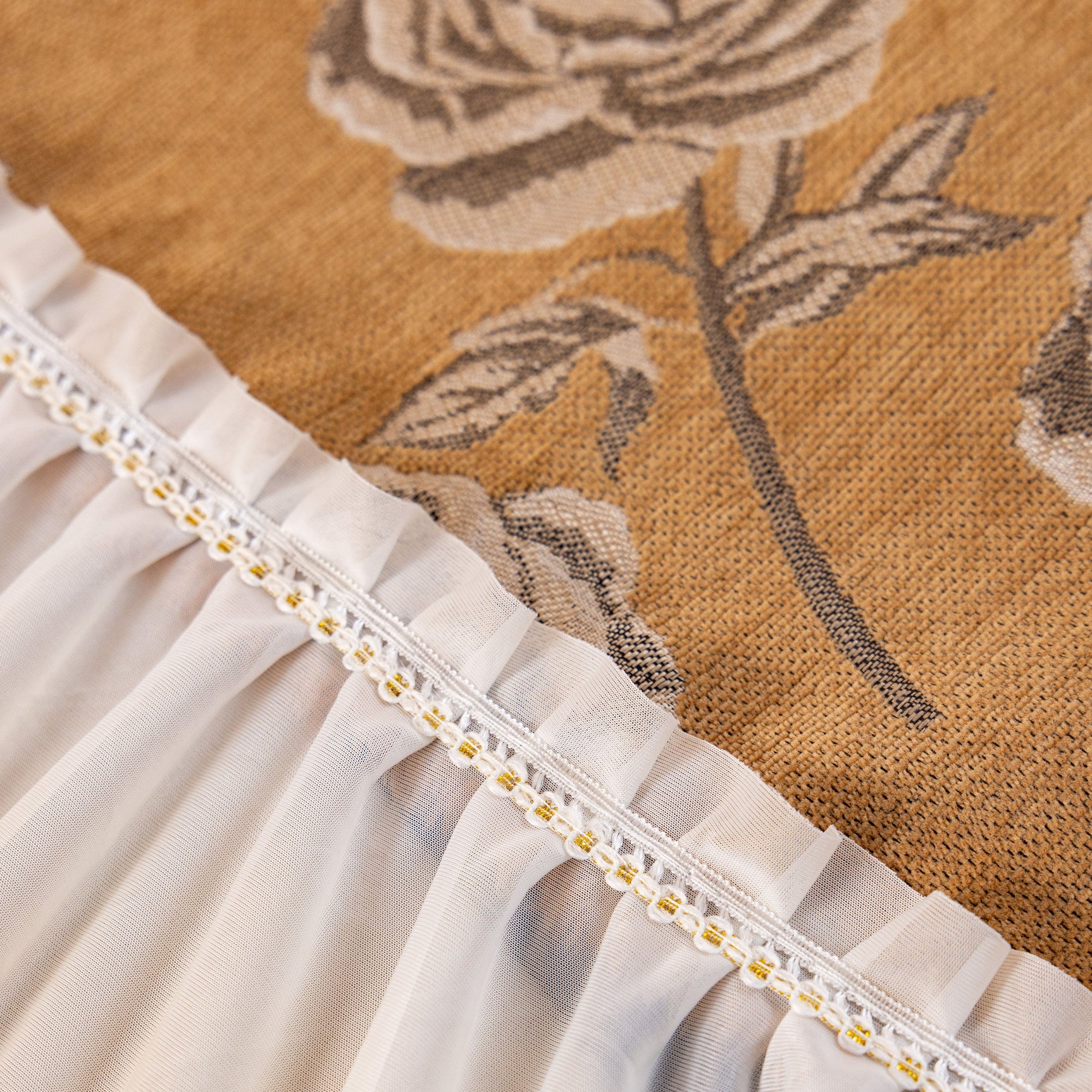 French Country Floral Sofa Cover with Ruffled Skirt, Farmhouse Decor for Living Room - Ornate Home