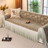 French Country Floral Sofa Cover with Ruffled Skirt, Farmhouse Decor for Living Room - Ornate Home