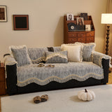 French Vintage Style Couch Cover with Skirt,  Non-Slip Sectional Furniture Covers - Ornate Home