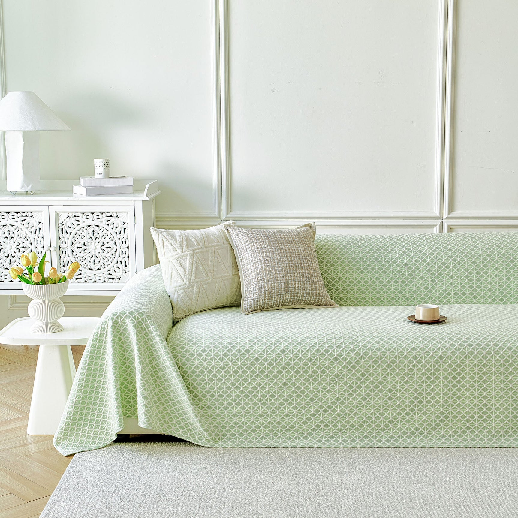Fresh Geometric Sofa Throw Cover, Modern Textured Breathable Couch Protector Blanket - Ornate Home