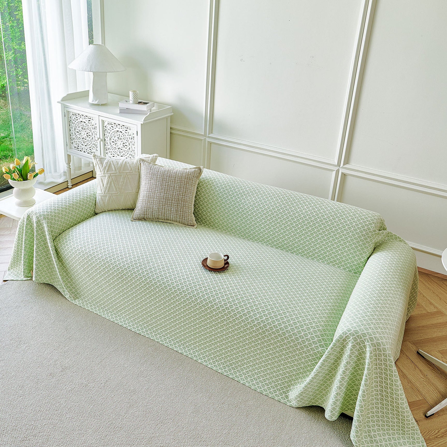 Fresh Geometric Sofa Throw Cover, Modern Textured Breathable Couch Protector Blanket - Ornate Home