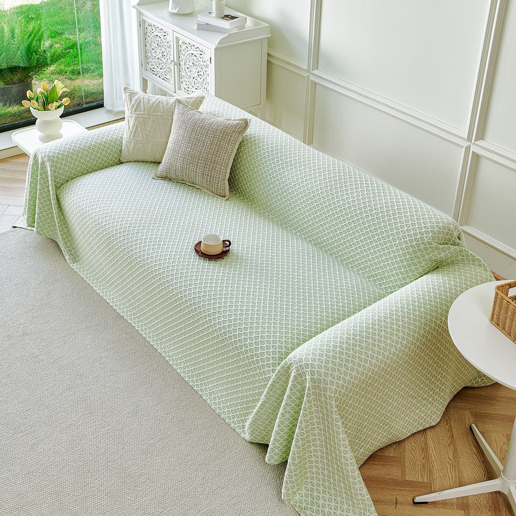 Fresh Geometric Sofa Throw Cover, Modern Textured Breathable Couch Protector Blanket - Ornate Home
