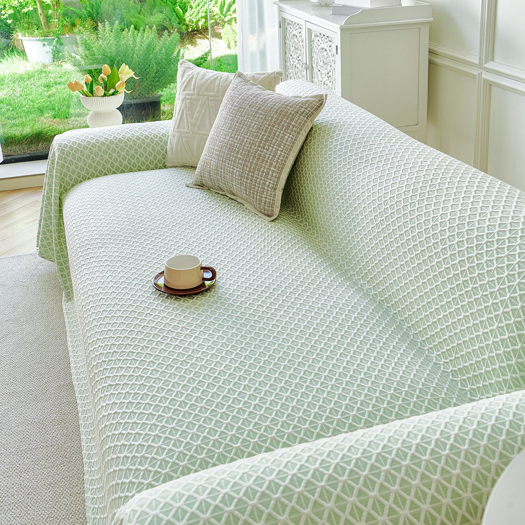 Fresh Geometric Sofa Throw Cover, Modern Textured Breathable Couch Protector Blanket - Ornate Home