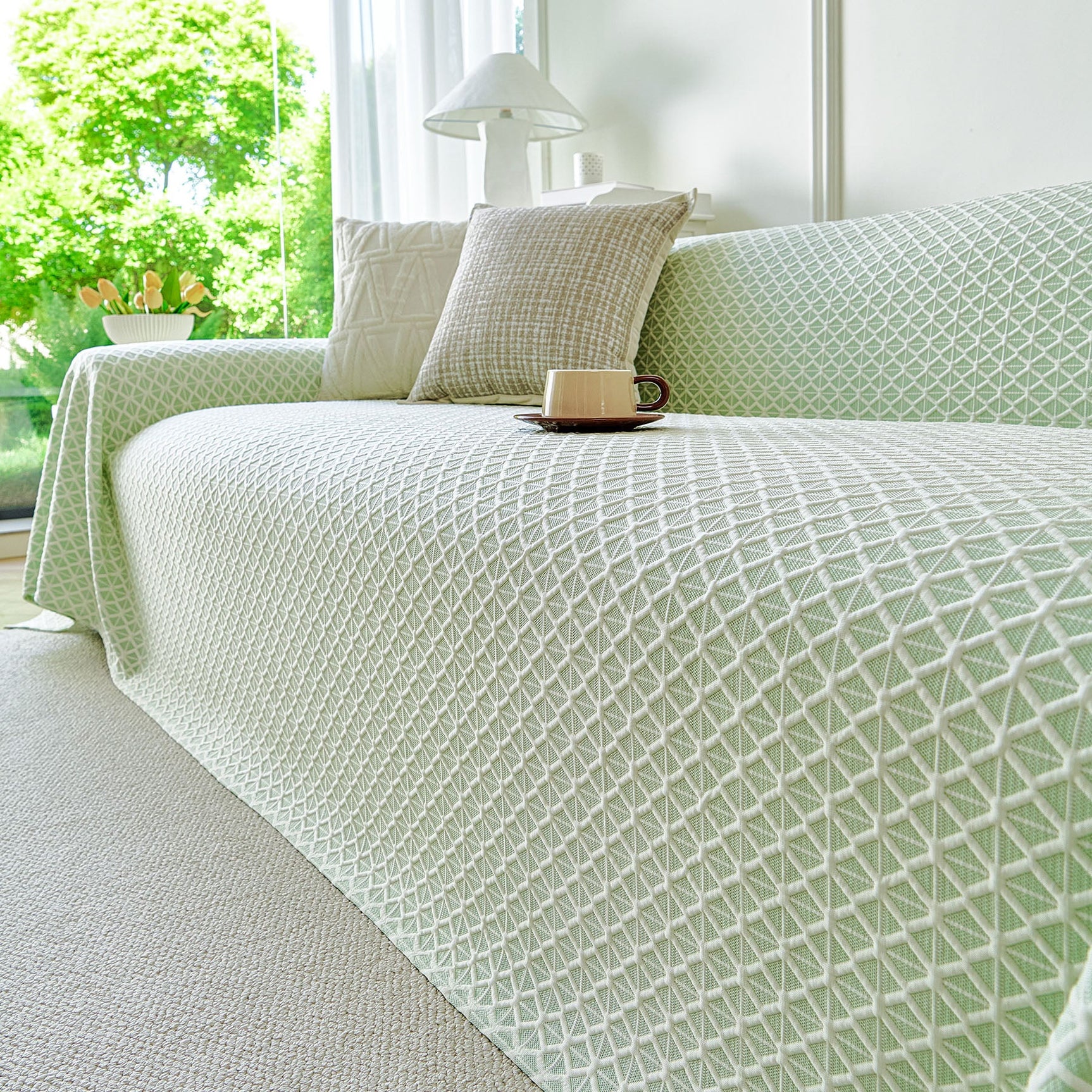 Fresh Geometric Sofa Throw Cover, Modern Textured Breathable Couch Protector Blanket - Ornate Home