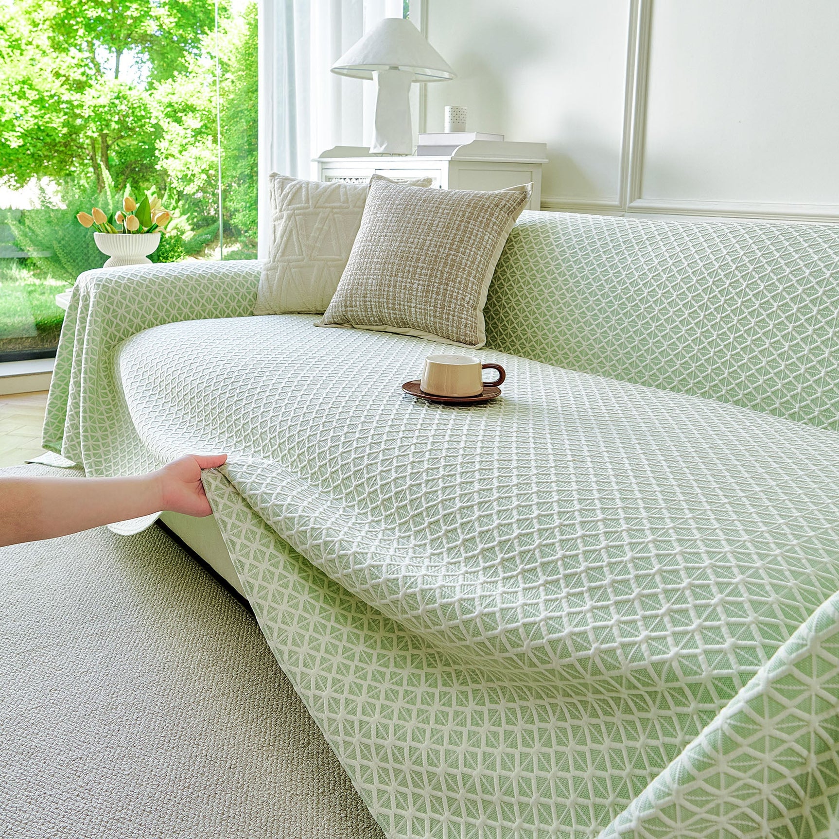 Fresh Geometric Sofa Throw Cover, Modern Textured Breathable Couch Protector Blanket - Ornate Home