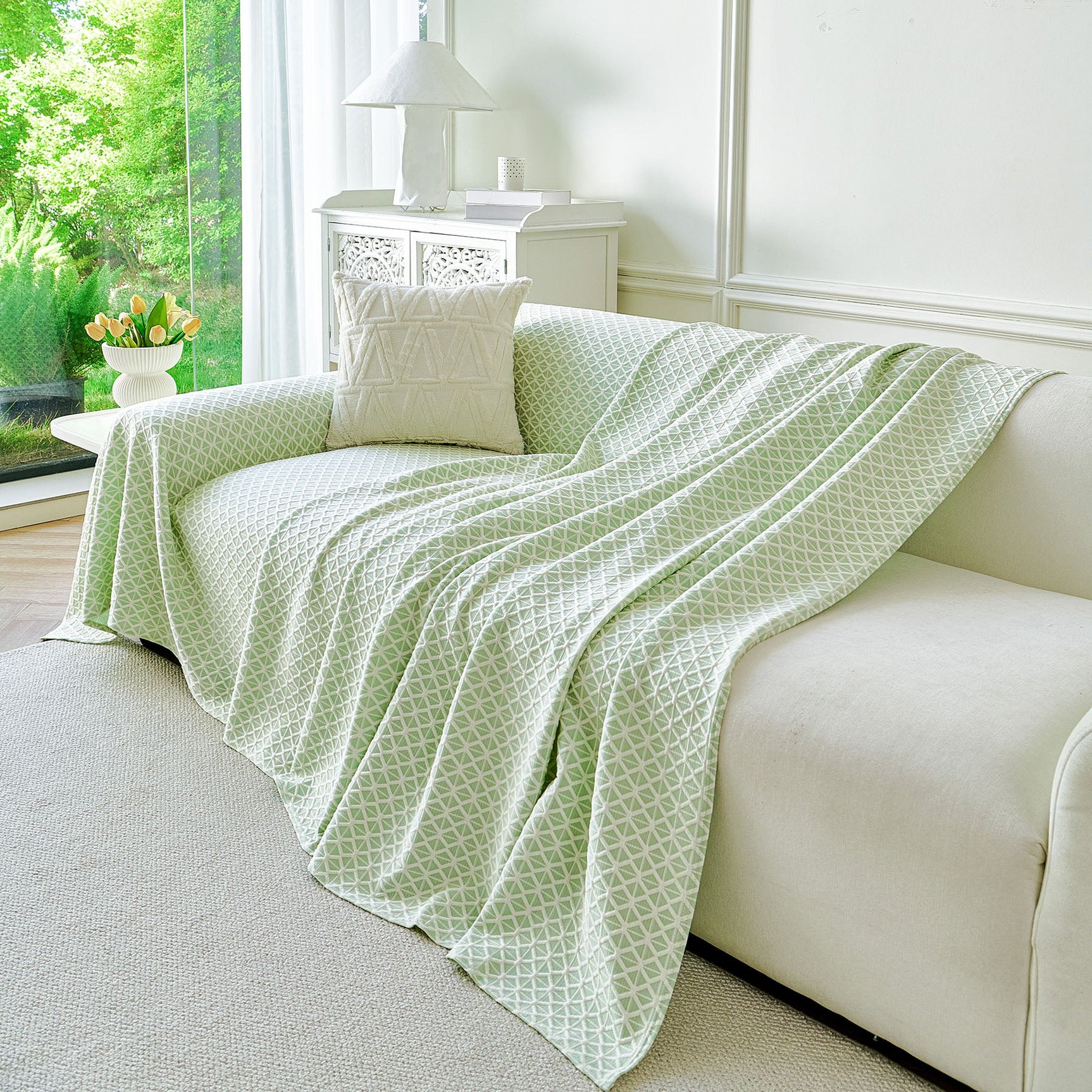 Fresh Geometric Sofa Throw Cover, Modern Textured Breathable Couch Protector Blanket - Ornate Home