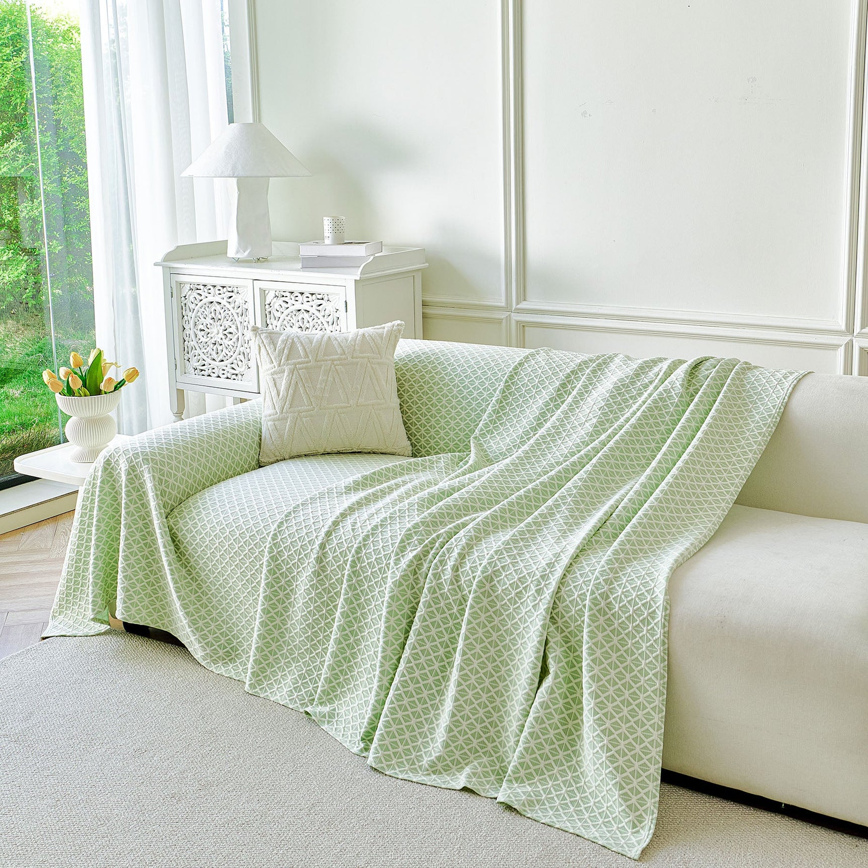Fresh Geometric Sofa Throw Cover, Modern Textured Breathable Couch Protector Blanket - Ornate Home