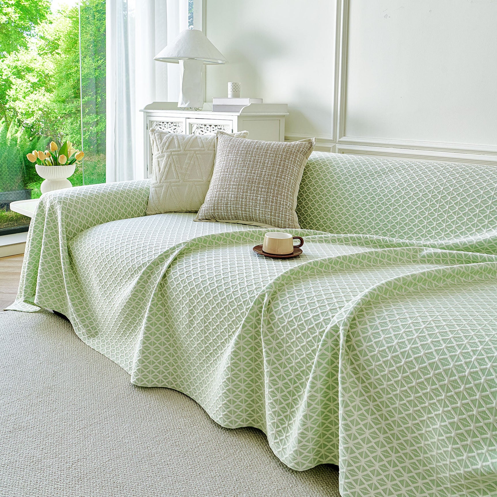 Fresh Geometric Sofa Throw Cover, Modern Textured Breathable Couch Protector Blanket - Ornate Home