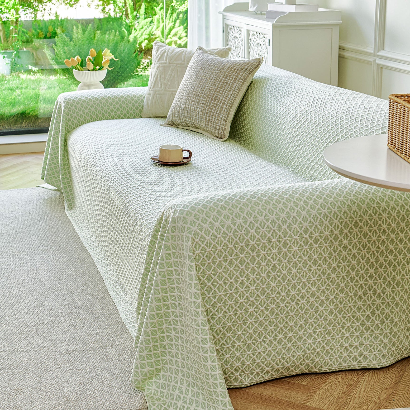 Fresh Geometric Sofa Throw Cover, Modern Textured Breathable Couch Protector Blanket - Ornate Home