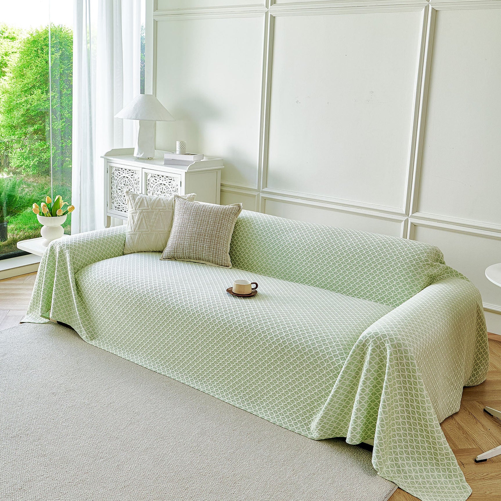 Fresh Geometric Sofa Throw Cover, Modern Textured Breathable Couch Protector Blanket - Ornate Home
