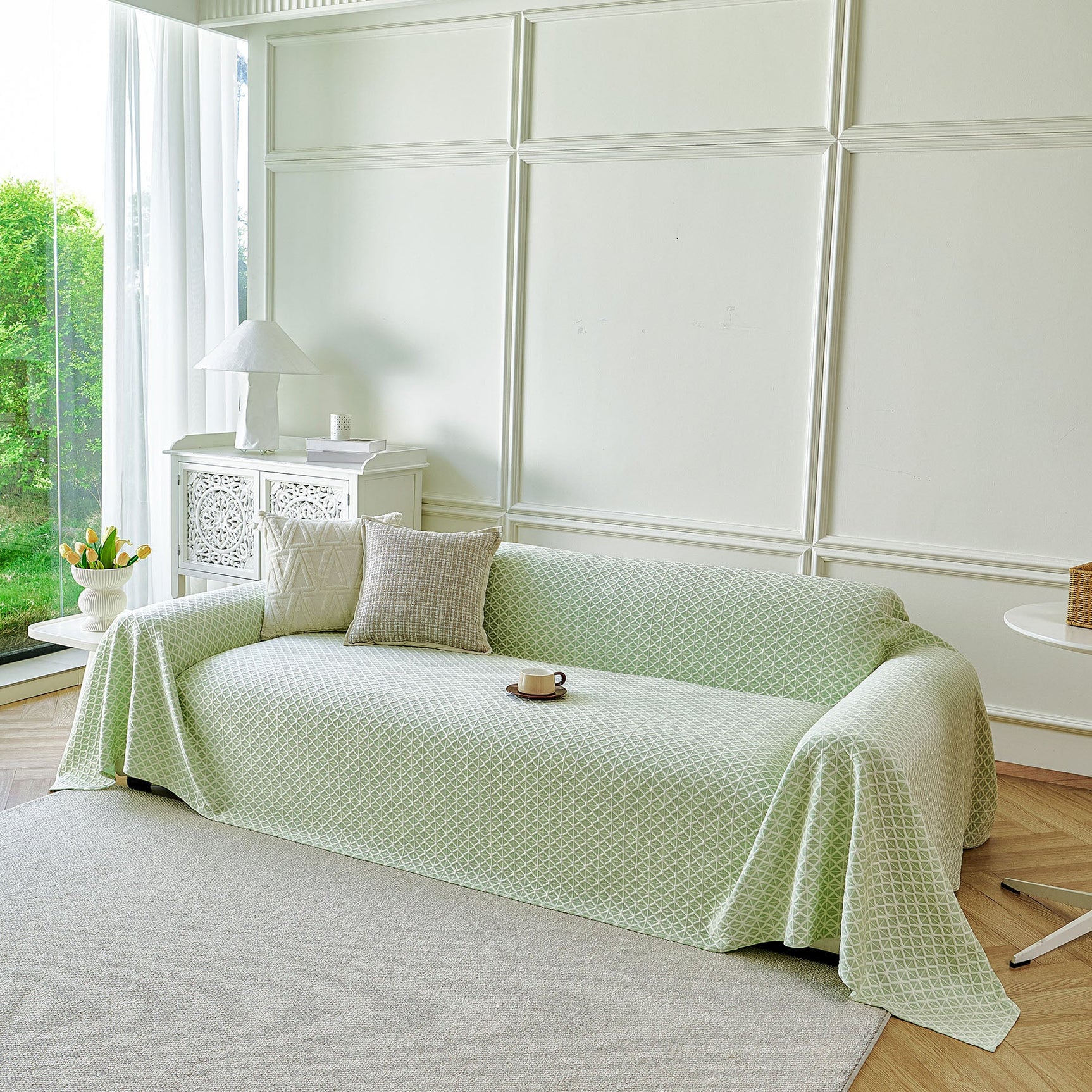 Fresh Geometric Sofa Throw Cover, Modern Textured Breathable Couch Protector Blanket - Ornate Home
