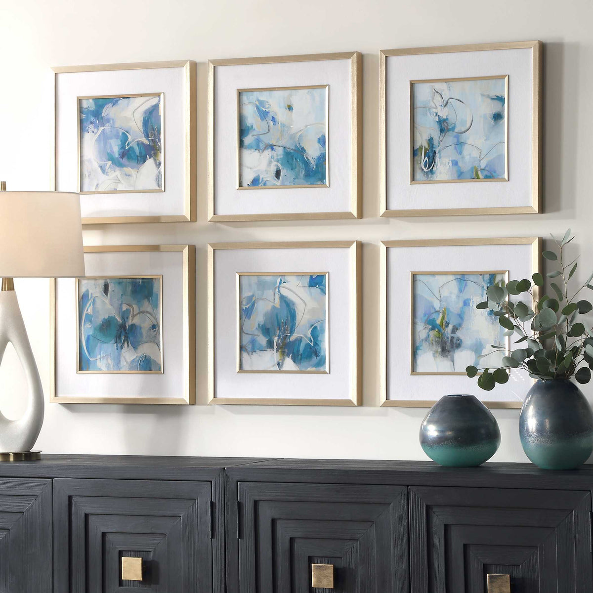 Fresh Start Blue Abstract Prints (Set of 6) - Ornate Home
