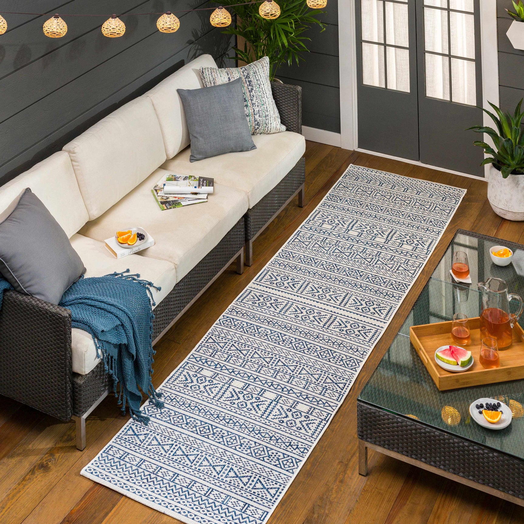 Freshwater White&Blue Outdoor Rug - Clearance - Ornate Home
