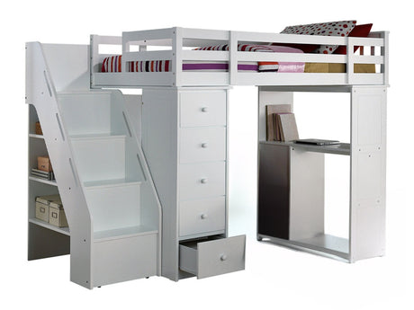 Freya Loft Bed with Bookcase Ladder in White - Ornate Home