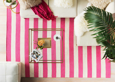 Friendsville Solid & Striped Ivory Pouf - Ornate Home