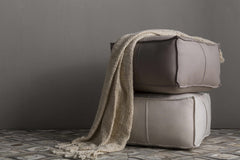 Friendsville Solid & Striped Ivory Pouf - Ornate Home