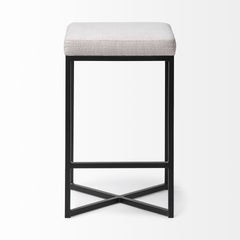 Frodo White/Black 26.4"H Fabric Seat Metal Base Stool - Ornate Home