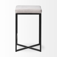 Frodo White/Black 26.4"H Fabric Seat Metal Base Stool - Ornate Home