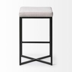 Frodo White/Black 26.4"H Fabric Seat Metal Base Stool - Ornate Home
