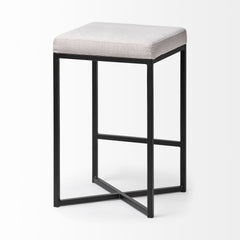 Frodo White/Black 26.4"H Fabric Seat Metal Base Stool - Ornate Home